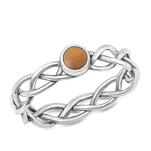 Sterling Silver Oxidized Tiger Eye Ring-4.2mm