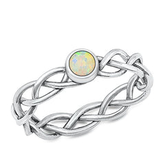 Sterling Silver Oxidized White Lab Opal Ring-4.2mm