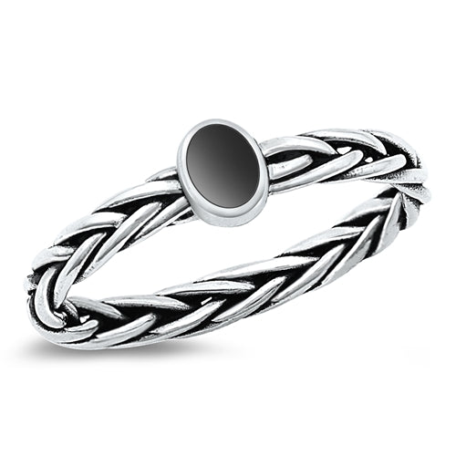 Sterling Silver Oxidized Genuine Black Agate Ring-5.5mm