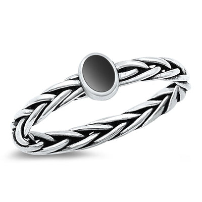 Sterling Silver Oxidized Genuine Black Agate Ring-5.5mm