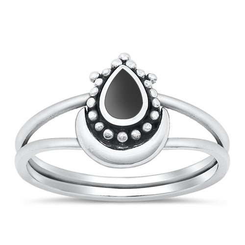 Sterling Silver Oxidized Genuine Black Agate Ring-13mm