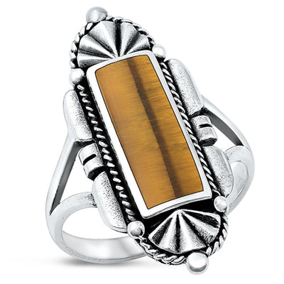 Sterling Silver Oxidized Tiger Eye Ring-32.8mm
