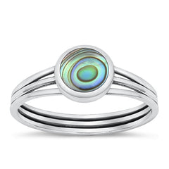 Sterling Silver Oxidized Round Abalone Shell Ring