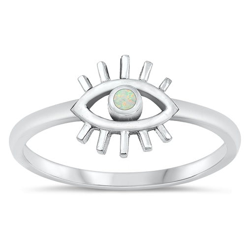Sterling Silver Oxidized White Lab Opal Eye Ring