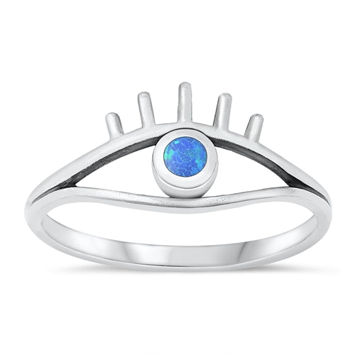 Sterling Silver Oxidized Eye Blue Lab Opal Ring