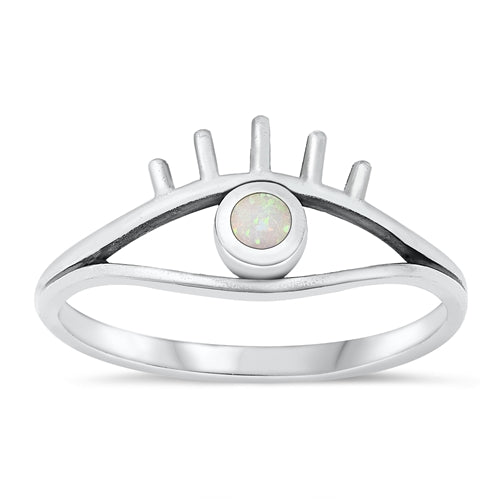 Sterling Silver Oxidized Eye White Lab Opal Ring