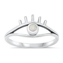 Load image into Gallery viewer, Sterling Silver Oxidized Eye White Lab Opal Ring