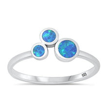 Load image into Gallery viewer, Sterling Silver Oxidized Tirple Circles Blue Lab Opal Ring