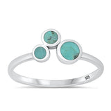 Sterling Silver Oxidized Tirple Circles Genuine Turquoise Ring