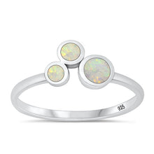 Load image into Gallery viewer, Sterling Silver Oxidized Tirple Circles White Lab Opal Ring