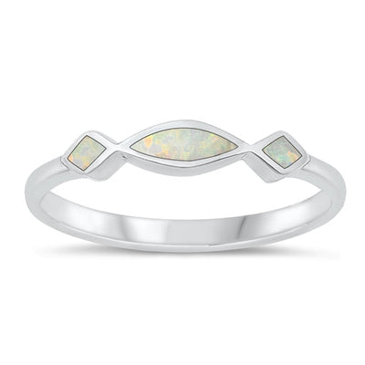 Sterling Silver Polished Diamond and Oval White Lab Opal Ring