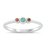 Sterling Silver Polished Circles Tiger Eye Turquoise Red Agate Ring