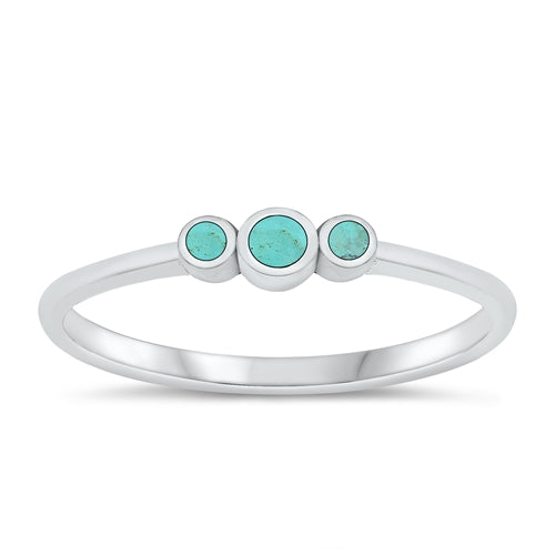 Sterling Silver Polished Genuine Turquoise Circles Ring