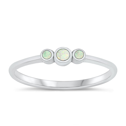 Sterling Silver Polished White Lab Opal Circles Ring