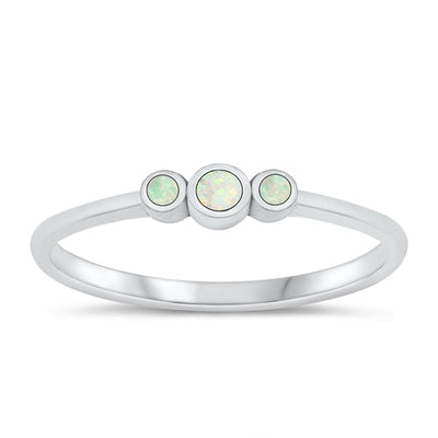 Sterling Silver Polished White Lab Opal Circles Ring
