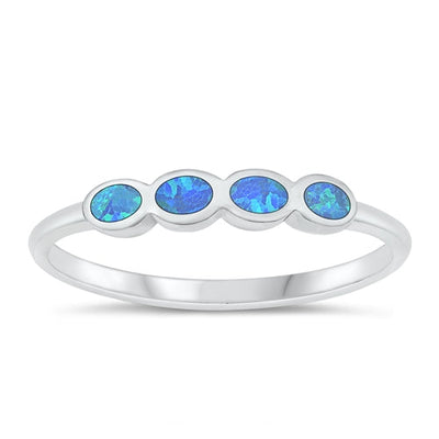 Sterling Silver Polished 3.2mm Three Circles Blue Lab Opal Ring