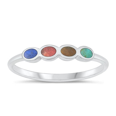 Sterling Silver Polished 3.2mm Multi Stones Ring