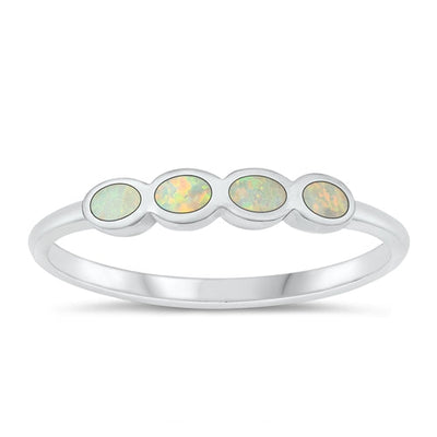 Sterling Silver Polished 3.2mm Three Circles White Lab Opal Ring