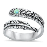 Sterling Silver Oxidized Genuine Turquoise Feather Stone Ring