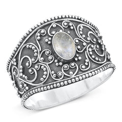 Sterling Silver Oxidized Bali With Moonstone Ring