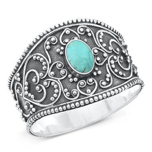 Load image into Gallery viewer, Sterling Silver Oxidized Bali With Genuine Turquoise Ring