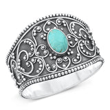 Sterling Silver Oxidized Bali With Genuine Turquoise Ring