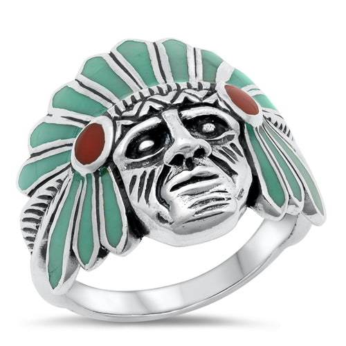 Sterling Silver Oxidized Native American Mens Ring Face Height-22.5mm