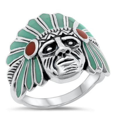 Sterling Silver Oxidized Native American Men Ring Face Height-22.5mm