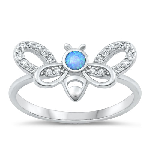 Sterling Silver Rhodium Plated and Clear CZ Blue Lab Opal Ring-10mm