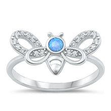 Load image into Gallery viewer, Sterling Silver Rhodium Plated and Clear CZ Blue Lab Opal Ring-10mm