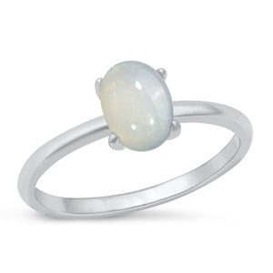 Sterling Silver Rhodium Plated Genuine White Opal Ring