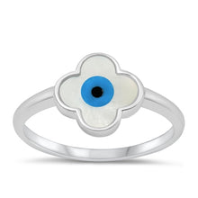 Load image into Gallery viewer, Sterling Silver Rhodium Plated Evil Eye Mother of Pearl Ring