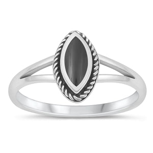 Sterling Silver Oxidized Black Agate Ring-11.7mm