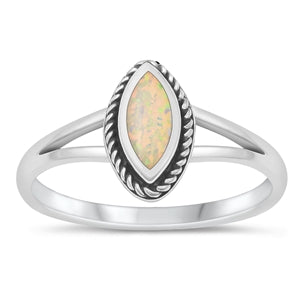 Sterling Silver Oxidized White Lab Opal Ring-11.7mm