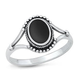 Sterling Silver Oxidized Black Agate Ring-11.4mm
