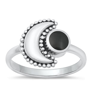 Sterling Silver Oxidized Black Agate Ring-14.2mm