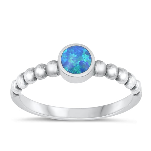 Sterling Silver Oxidized Blue Lab Opal Ring-2mm