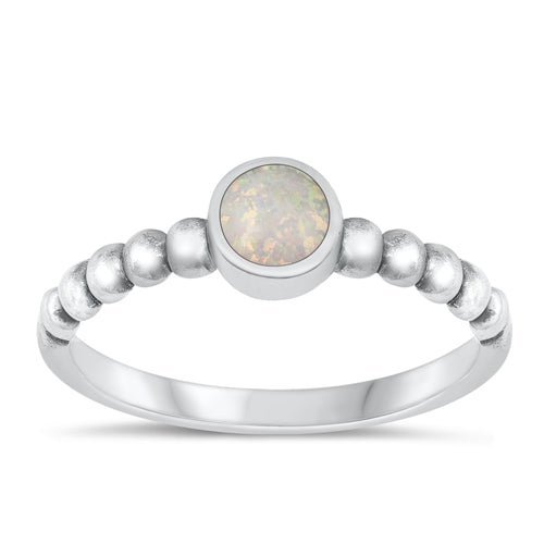 Sterling Silver Oxidized White Lab Opal Ring-2mm