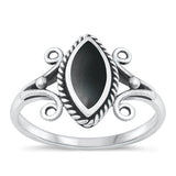 Sterling Silver Oxidized Black Agate Ring-14.5mm