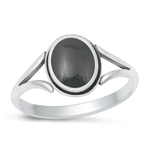Sterling Silver Oxidized Black Agate Ring-11.2mm