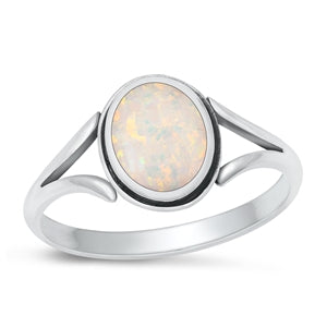 Sterling Silver Oxidized White Lab Opal Ring-11.2mm