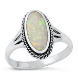 Sterling Silver Oxidized White Lab Opal Ring-16.5mm