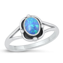 Load image into Gallery viewer, Sterling Silver Oxidized Blue Lab Opal Ring-11mm
