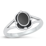 Sterling Silver Oxidized Black Agate Ring-11mm