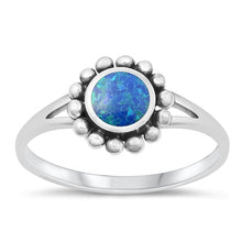 Load image into Gallery viewer, Sterling Silver Oxidized Round Blue Lab Opal Ring Face Height-10mm