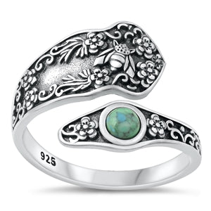 Sterling Silver Oxidized Genuine Turquoise Nature Ring