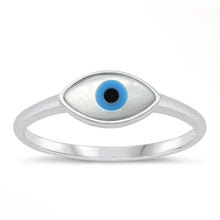 Load image into Gallery viewer, Sterling Silver Rhodium Plated Mother of Pearl Evil Eye Ring