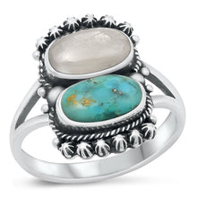 Load image into Gallery viewer, Sterling Silver Oxidized Moonstone &amp; Genuine Turquoise Ring