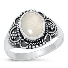 Sterling Silver Oxidized Moonstone Oval Ring Face Height-15.3mm