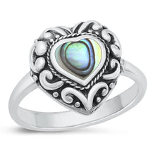 Load image into Gallery viewer, Sterling Silver Oxidized Heart Abalone Shell Ring Face Height-15.2mm